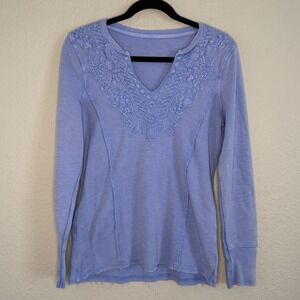 Sundance Womens Small Thermal Split Neck Top Purple Embroidered Boho Soft Girl